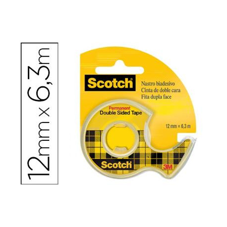 CINTA ADHESIVA SCOTCH 136-D DOS CARAS 6,3 MT X 12 MM EN PORTARROLLO