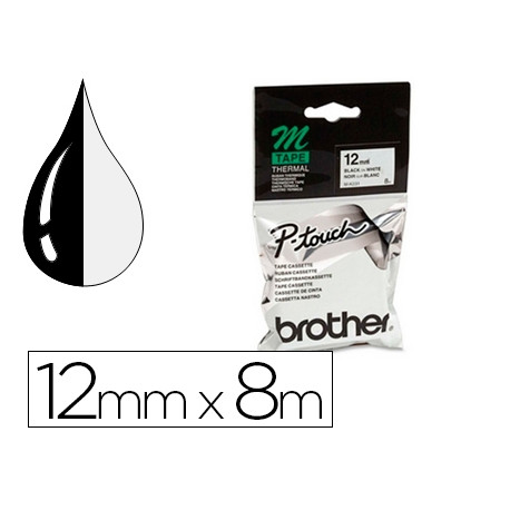 CINTA BROTHER MK-231 BLANCO-NEGRO 12MM LONGITUD 8 MT