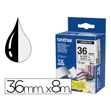 CINTA BROTHER TZE261 BLANCO-NEGRO 36MM LONGITUD 8 MT