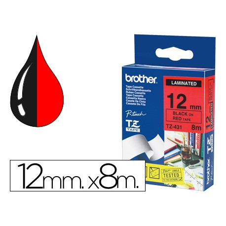 CINTA BROTHER TZE431 LAMINADA NEGRO-ROJO 12MM X 8MTS