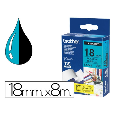 CINTA BROTHER TZE541 AZUL-NEGRO 18MM LONGITUD 8MT