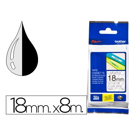 CINTA BROTHER TZE-141 TRANSPARENTE-NEGRO 18MM LONGITUD 8 MT