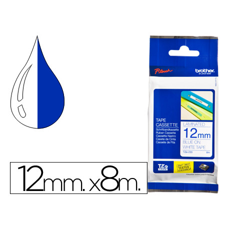 CINTA BROTHER TZE233 BLANCO-AZUL 12MM LONGITUD 8 MT