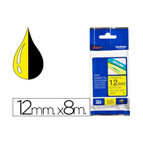 CINTA BROTHER TZE631 AMARILLO-NEGRO 12MM LONGITUD 8 MT