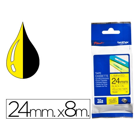 CINTA BROTHER TZE651 AMARILLO/NEGRO 24MM LONGITUD DE 8MTS