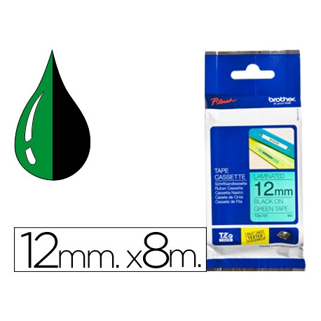 CINTA BROTHER TZE-731 VERDE-NEGRO 12MM LONGITUD 8 MT