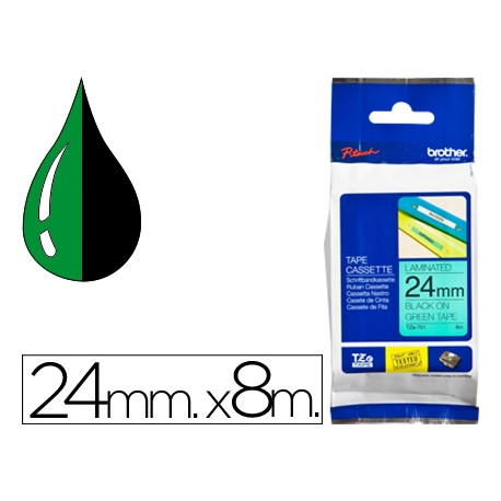 CINTA BROTHER TZE751 VERDE-NEGRO 24MM LONGITUD 8 MT