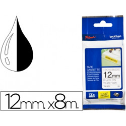 CINTA BROTHER TZES231 BLANCO-NEGRO 12MM LONGITUD 8 MT SUPERADHESIVA