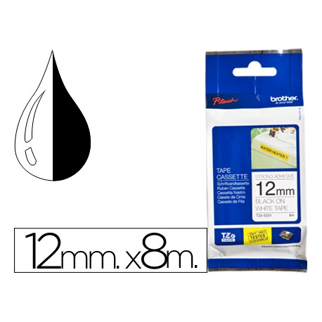 CINTA BROTHER TZES231 BLANCO-NEGRO 12MM LONGITUD 8 MT SUPERADHESIVA