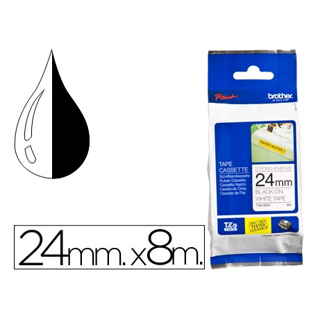 CINTA BROTHER TZES251 BLANCO-NEGRO 24MM LONGITUD 8 MT SUPERADHESIVA