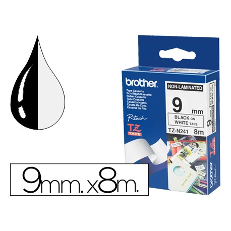 CINTA BROTHER TZEN231 NEGRO SOBRE BLANCO 9 MM NO LAMINADA