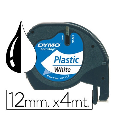 CINTA DYMO PLASTICO 12MMX4MT NEGRO/BLANCO PERLA PARA MAQUINA LETRATAG 91201