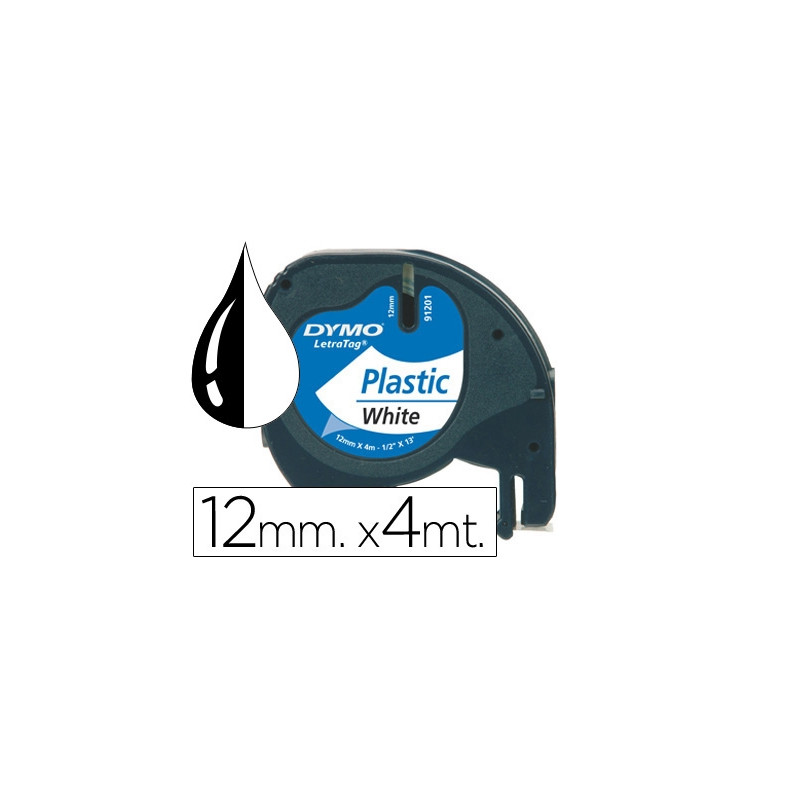 CINTA DYMO PLASTICO 12MMX4MT NEGRO/BLANCO PERLA PARA MAQUINA LETRATAG 91201