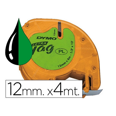 CINTA DYMO 12MMX4MT -NEGRO/VERDE ACIDO PARA MAQUINA LETRATAG