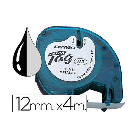 CINTA DYMO METALIZADA 12MMX4MT -NEGRO/PLATA PARA LETRATAG