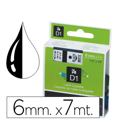 CINTA DYMO NEGRO-BLANCO 6MM X 7MT D1