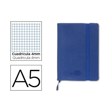 LIBRETA LIDERPAPEL SIMIL PIEL A5 120 HOJAS 70G/M2 CUADRO 4MM SIN MARGEN AZUL