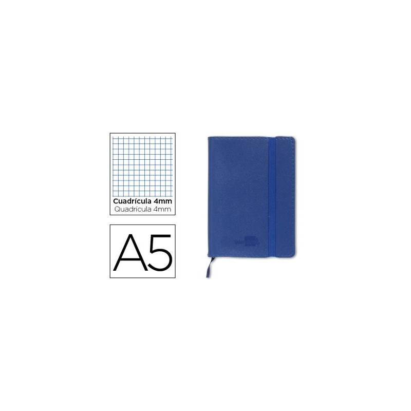 LIBRETA LIDERPAPEL SIMIL PIEL A5 120 HOJAS 70G/M2 CUADRO 4MM SIN MARGEN AZUL