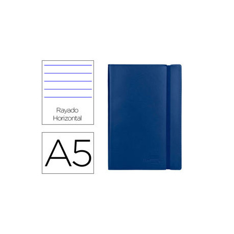 LIBRETA LIDERPAPEL SIMIL PIEL A5 120 HOJAS 70G/M2 HORIZONTAL SIN MARGEN AZUL