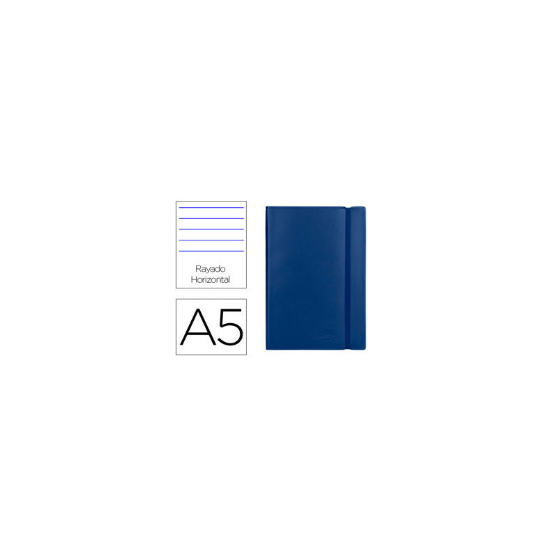 LIBRETA LIDERPAPEL SIMIL PIEL A5 120 HOJAS 70G/M2 HORIZONTAL SIN MARGEN AZUL