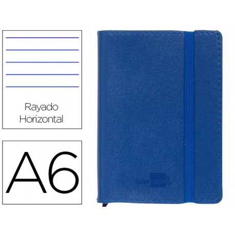 LIBRETA LIDERPAPEL SIMIL PIEL A6 120 HOJAS 70G/M2 HORIZONTAL SIN MARGEN AZUL