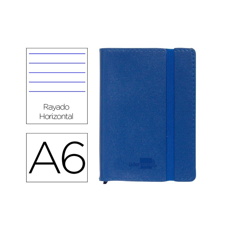 LIBRETA LIDERPAPEL SIMIL PIEL A6 120 HOJAS 70G/M2 HORIZONTAL SIN MARGEN AZUL