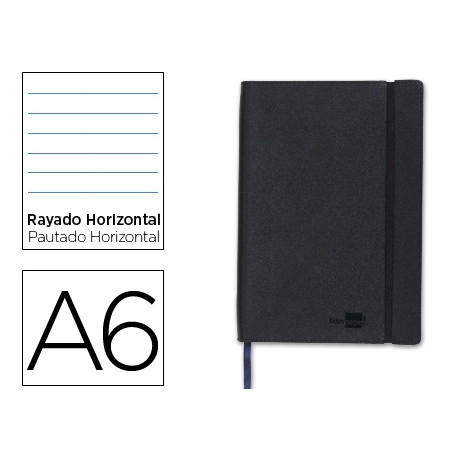 LIBRETA LIDERPAPEL SIMIL PIEL A6 120 HOJAS 70G/M2 HORIZONTAL SIN MARGEN NEGRO