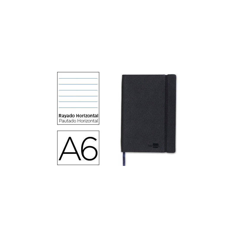 LIBRETA LIDERPAPEL SIMIL PIEL A6 120 HOJAS 70G/M2 HORIZONTAL SIN MARGEN NEGRO