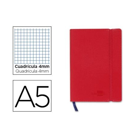 LIBRETA LIDERPAPEL SIMIL PIEL A5 120 HOJAS 70G/M2 CUADRO 4MM SIN MARGEN ROJO