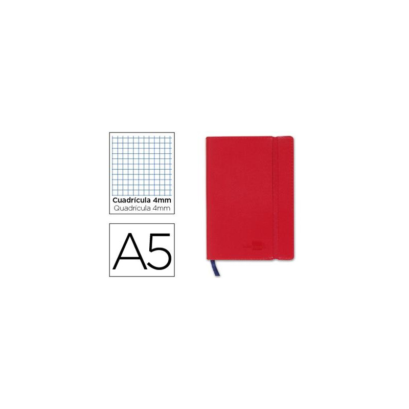 LIBRETA LIDERPAPEL SIMIL PIEL A5 120 HOJAS 70G/M2 CUADRO 4MM SIN MARGEN ROJO