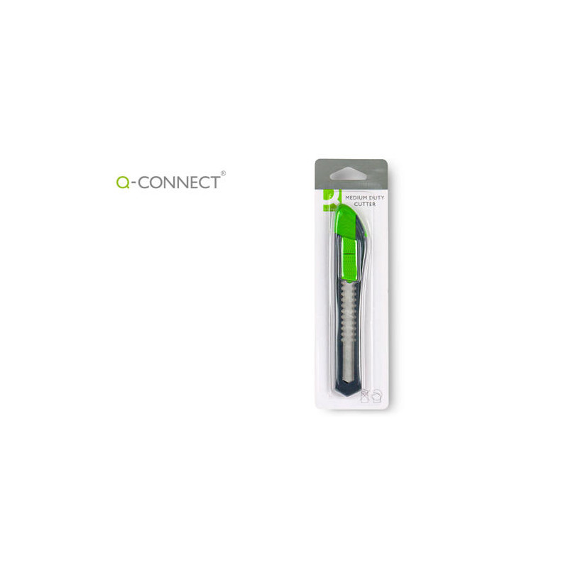 CUTER Q-CONNECT PLASTICO ANCHO CON ASA PARA COLGAR CUCHILLA 18 MM XD-43 BLISTER 1 UNIDAD