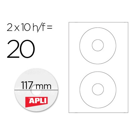 ETIQUETA ADHESIVA APLI 10603 TAMA?O CD-ROM 117 MM PARA FOTOCOPIADORA LASER INK-JET CAJA CON 10 HOJAS