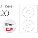 ETIQUETA ADHESIVA APLI 10603 TAMA?O CD-ROM 117 MM PARA FOTOCOPIADORA LASER INK-JET CAJA CON 10 HOJAS