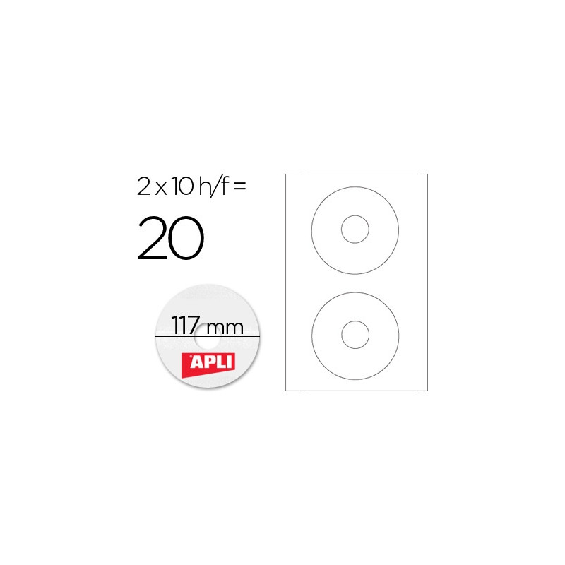 ETIQUETA ADHESIVA APLI 10603 TAMA?O CD-ROM 117 MM PARA FOTOCOPIADORA LASER INK-JET CAJA CON 10 HOJAS