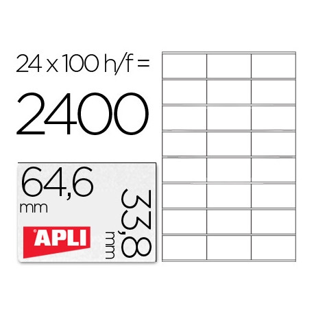 ETIQUETA ADHESIVA APLI 1263 TAMA?O 64,6X33,8 MM FOTOCOPIADORA LASER INK-JET CAJA CON 100 HOJAS DIN A