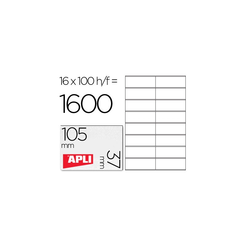 ETIQUETA ADHESIVA APLI 1274 TAMA?O 105X37 MM FOTOCOPIADORA LASER INK-JET CAJA CON 100 HOJAS DIN A4