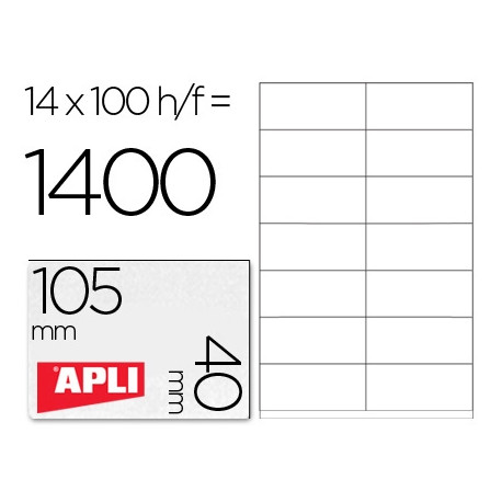 ETIQUETA ADHESIVA APLI 1275 TAMA?O 105X40 MM -FOTOCOPIADORA -LASER -INK-JET-CAJA CON 1400 ETIQUETAS