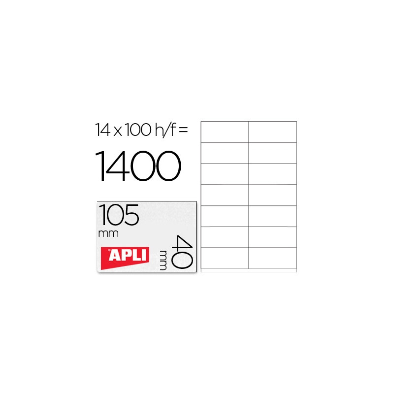 ETIQUETA ADHESIVA APLI 1275 TAMA?O 105X40 MM -FOTOCOPIADORA -LASER -INK-JET-CAJA CON 1400 ETIQUETAS