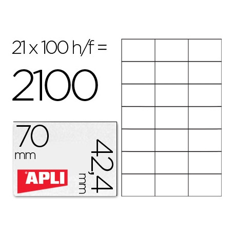 ETIQUETA ADHESIVA APLI 1276 TAMA?O 70X42,4 MM PARA FOTOCOPIADORA LASER INK-JET CAJA CON 100 HOJAS DI