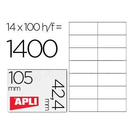 ETIQUETA ADHESIVA APLI 1277 TAMA?O 105X42.4 MM -FOTOCOPIADORA -LASER E INKJET-CAJA CON 1400 ETIQUETA