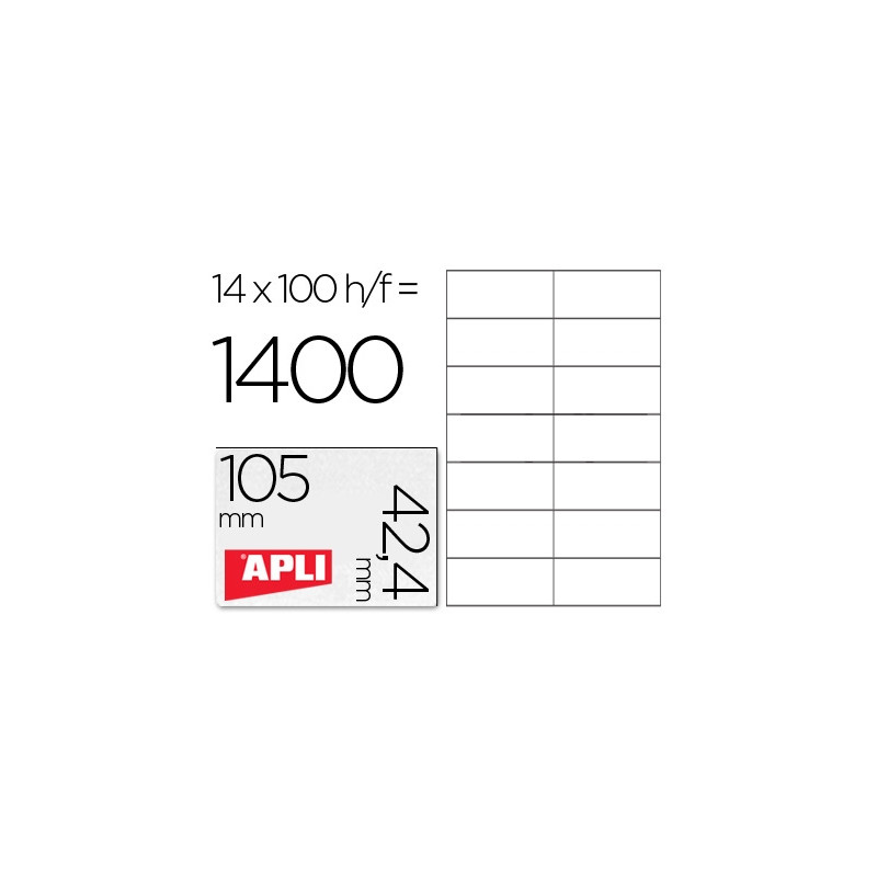 ETIQUETA ADHESIVA APLI 1277 TAMA?O 105X42.4 MM -FOTOCOPIADORA -LASER E INKJET-CAJA CON 1400 ETIQUETA