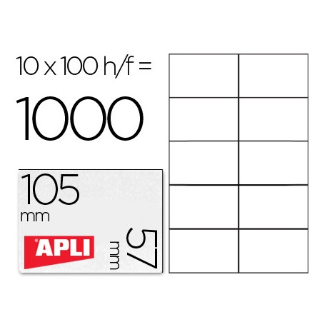 ETIQUETA ADHESIVA APLI 1278 TAMA?O 105X57 MM PARA FOTOCOPIADORA LASER INK-JET CAJA CON 100 HOJAS DIN