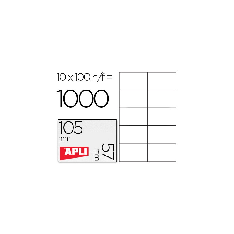 ETIQUETA ADHESIVA APLI 1278 TAMA?O 105X57 MM PARA FOTOCOPIADORA LASER INK-JET CAJA CON 100 HOJAS DIN