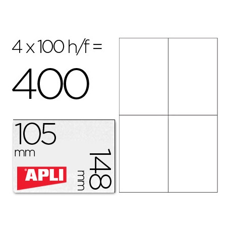 ETIQUETA ADHESIVA APLI 1280 TAMA?O 105X148 MM PARA FOTOCOPIADORA LASER INK-JET CAJA CON 100 HOJAS DI