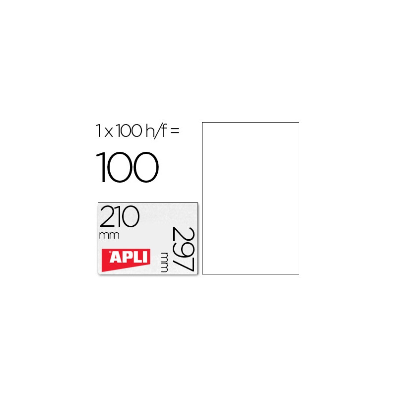 ETIQUETA ADHESIVA APLI 1281 210X297 MM FOTOCOPIADORA LASER INK-JET CAJA CON 100 HOJAS DIN A4