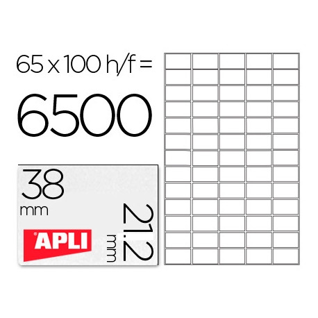 ETIQUETA ADHESIVA APLI 1283 TAMA?O 38X21.2MM PARA FOTOCOPIADORA LASER INK-JET CAJA CON 100 HOJAS DIN