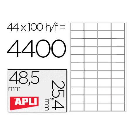 ETIQUETA ADHESIVA APLI 1285 TAMA?O 48,5X25,4 MM PARA FOTOCOPIADORA LASER INK-JET CAJA CON 100 HOJAS 