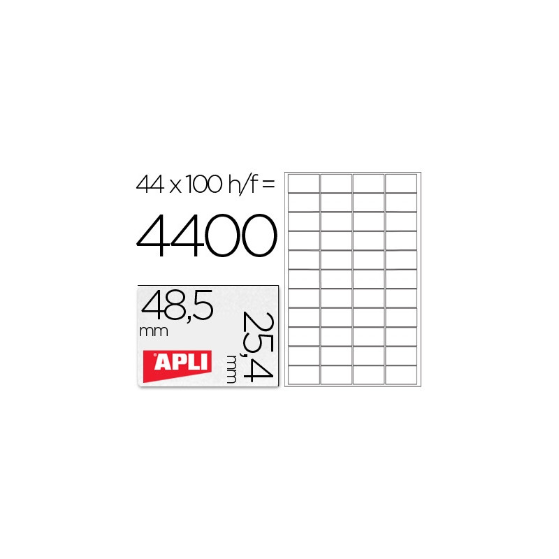 ETIQUETA ADHESIVA APLI 1285 TAMA?O 48,5X25,4 MM PARA FOTOCOPIADORA LASER INK-JET CAJA CON 100 HOJAS 