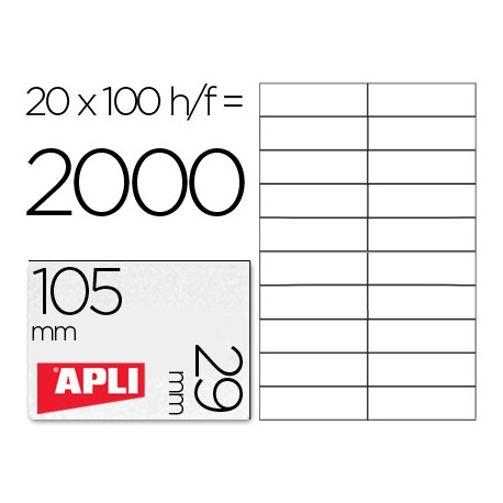 ETIQUETA ADHESIVA APLI 1299 TAMA?O 105X29 MM PARA FOTOCOPIADORA LASER INK-JET CAJA CON 100 HOJAS DIN