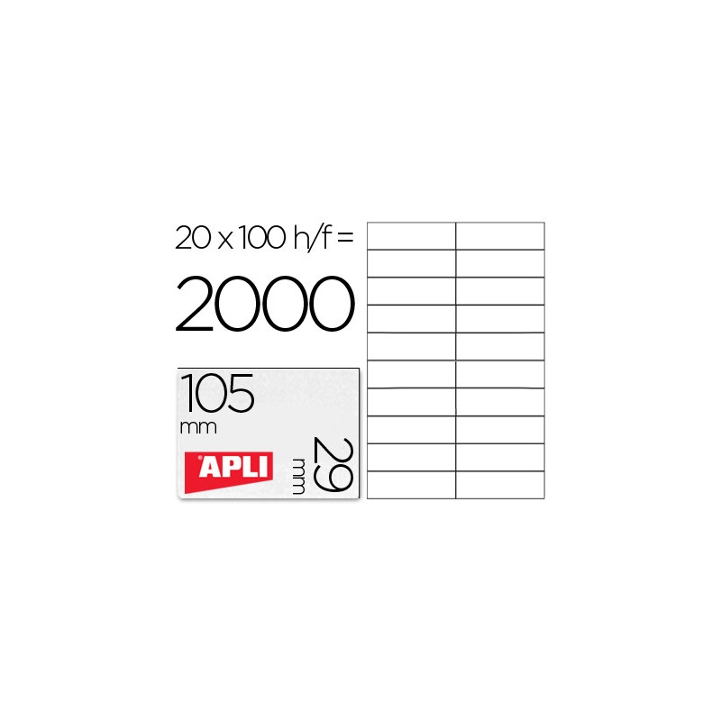 ETIQUETA ADHESIVA APLI 1299 TAMA?O 105X29 MM PARA FOTOCOPIADORA LASER INK-JET CAJA CON 100 HOJAS DIN